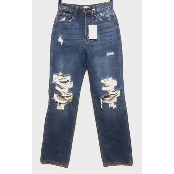 NWT Cello Dad Jeans Super High Rise Sz 3 Distressed destroyed ripped baggy blue - Picture 2 of 16